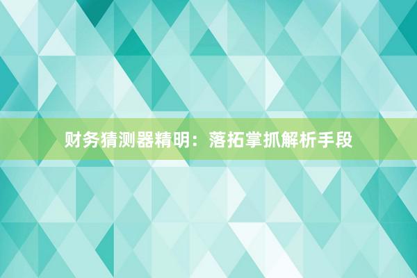 财务猜测器精明：落拓掌抓解析手段
